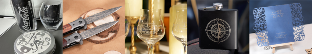 Objetos grabados con grabadora LaserPecker LP4, portátil Dual-laser.