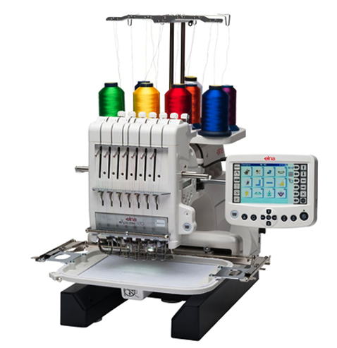 Elna 970 eXpresive bordadora semiprofesional de 7 agujas, compacta y ligera.